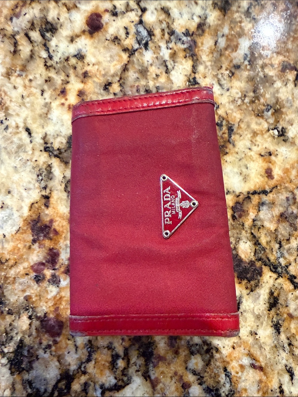 Prada Red Nylon Triangular Logo Card Holder